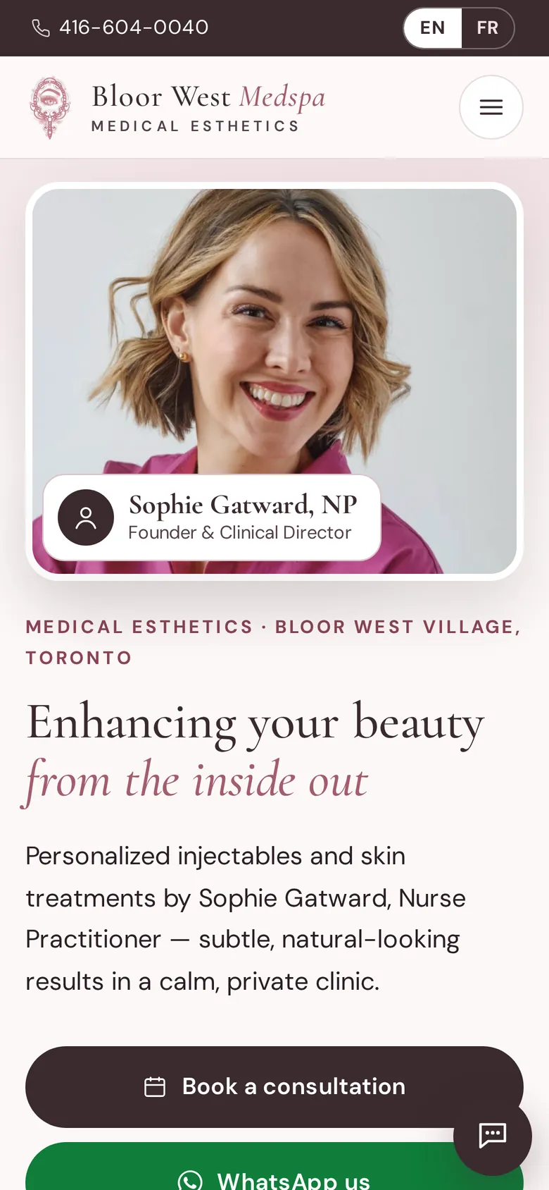 Bloor West Medspa website on a phone