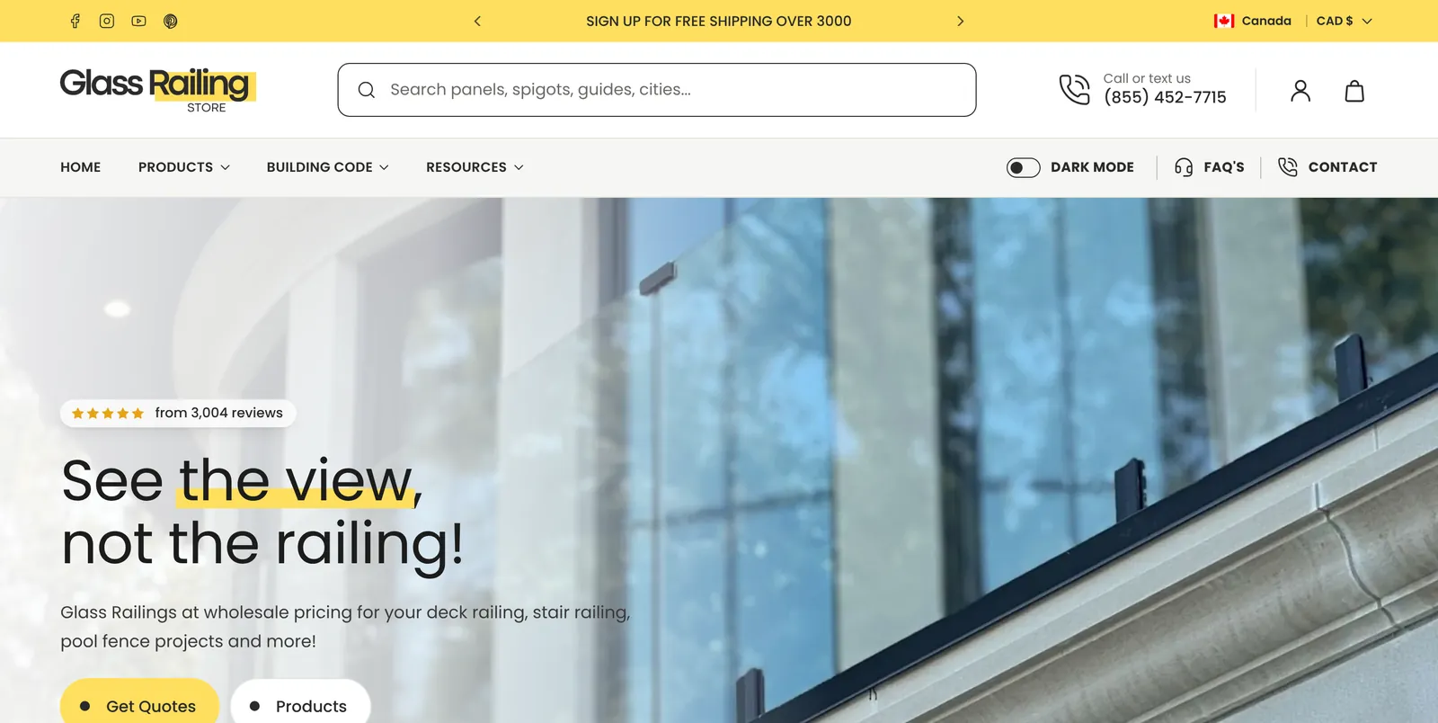 Glass Railing Store 2027 redesign, home page Glass Railing Store 2027 redesign home page: See the view, not the railing, with Get Quotes and Products buttons