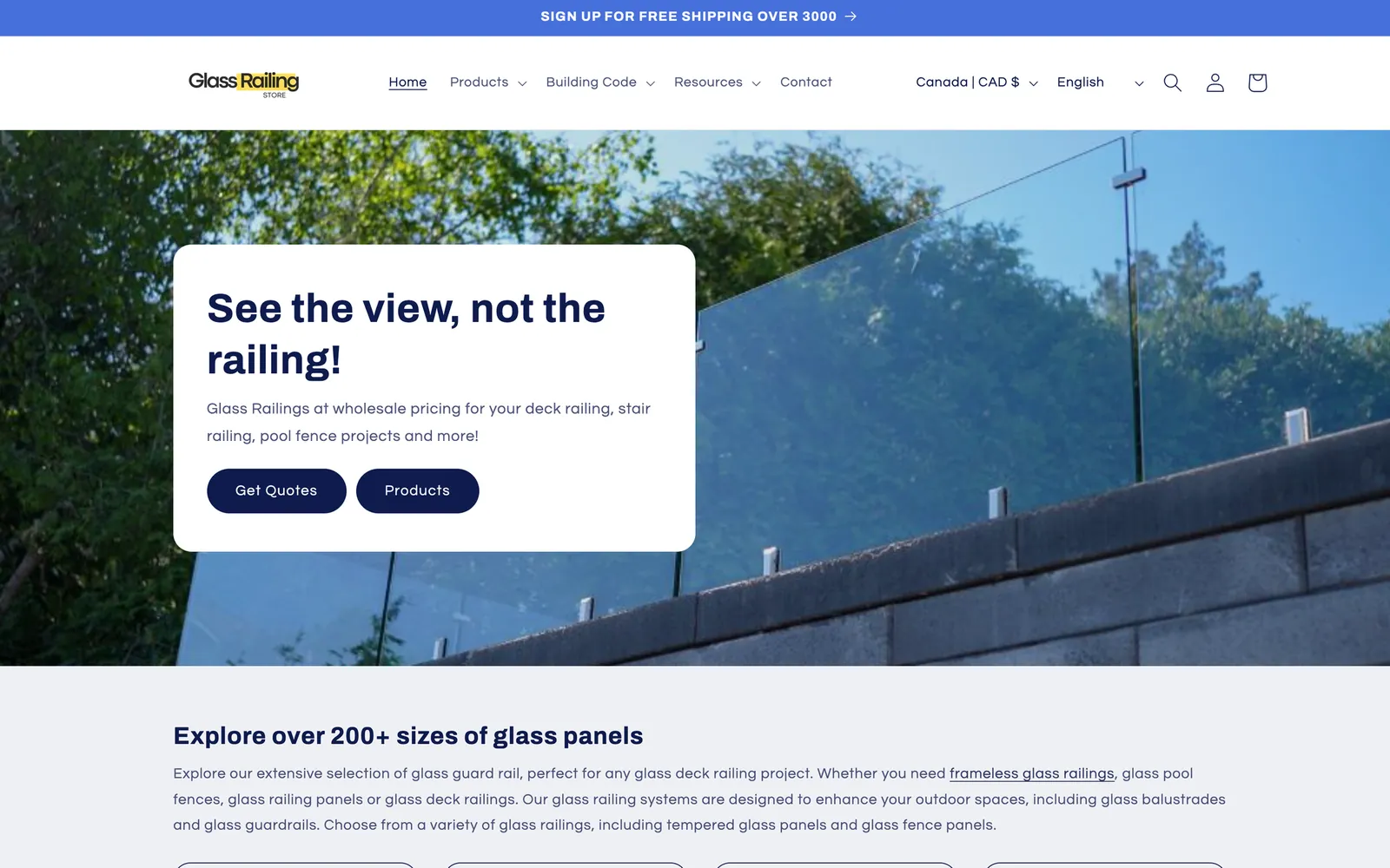Glass Railing Store home page before the redesign