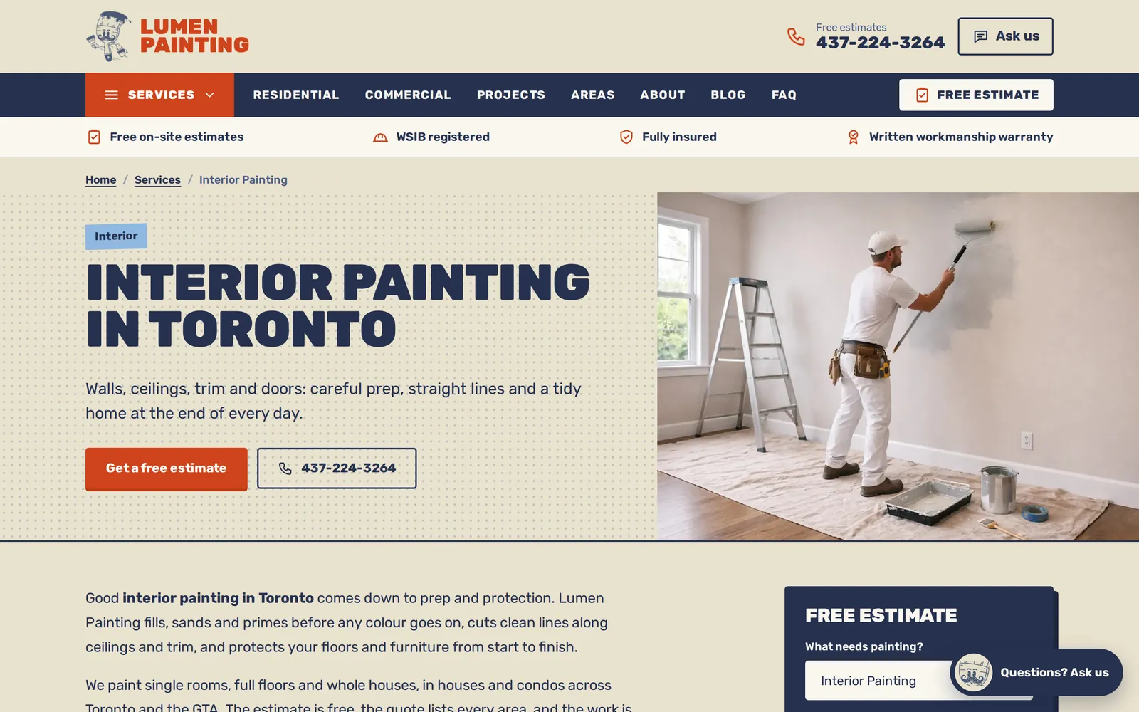 Lumen Painting interior painting service page for Toronto