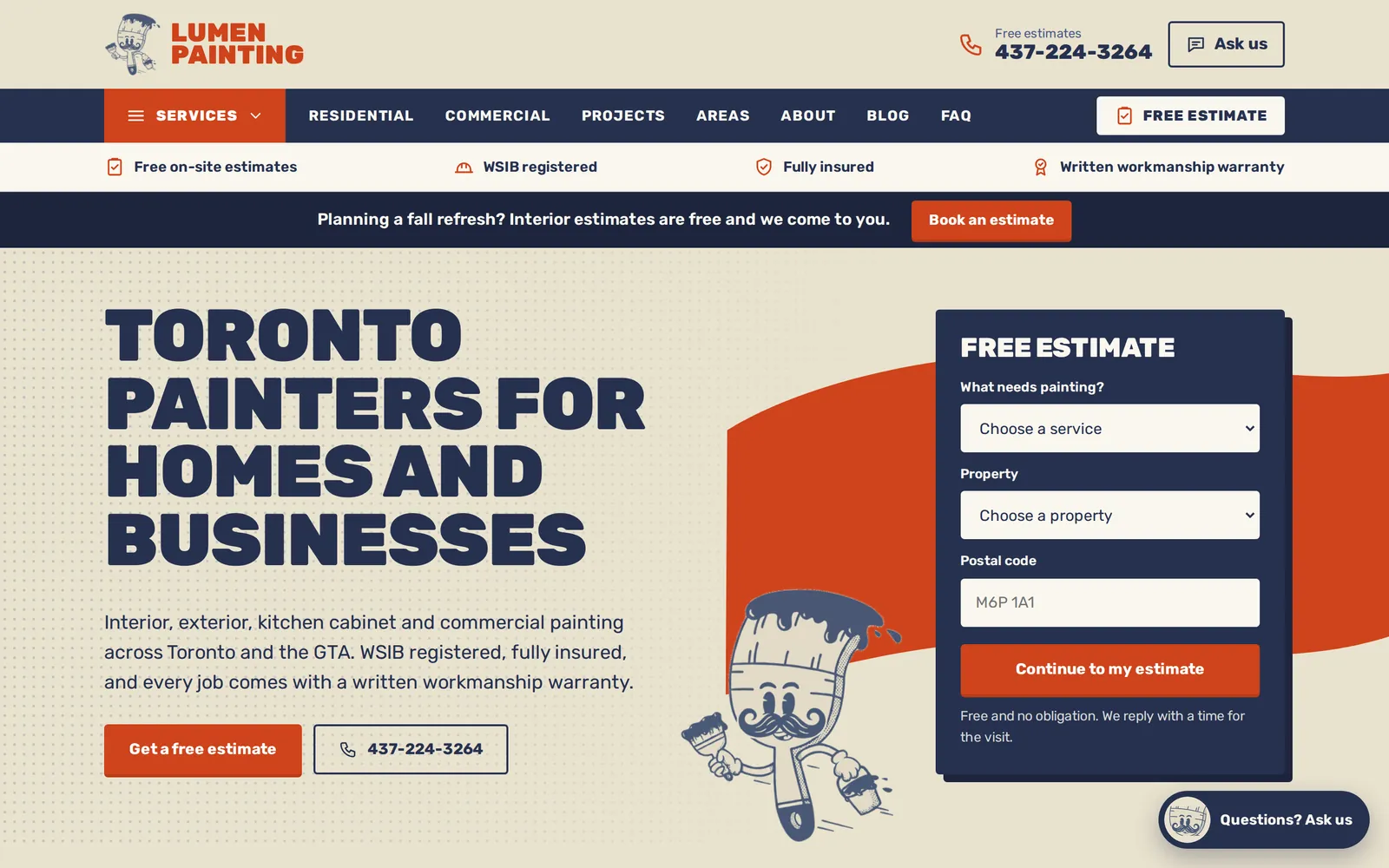 Lumen Painting website, home page Lumen Painting website home page with a free estimate form