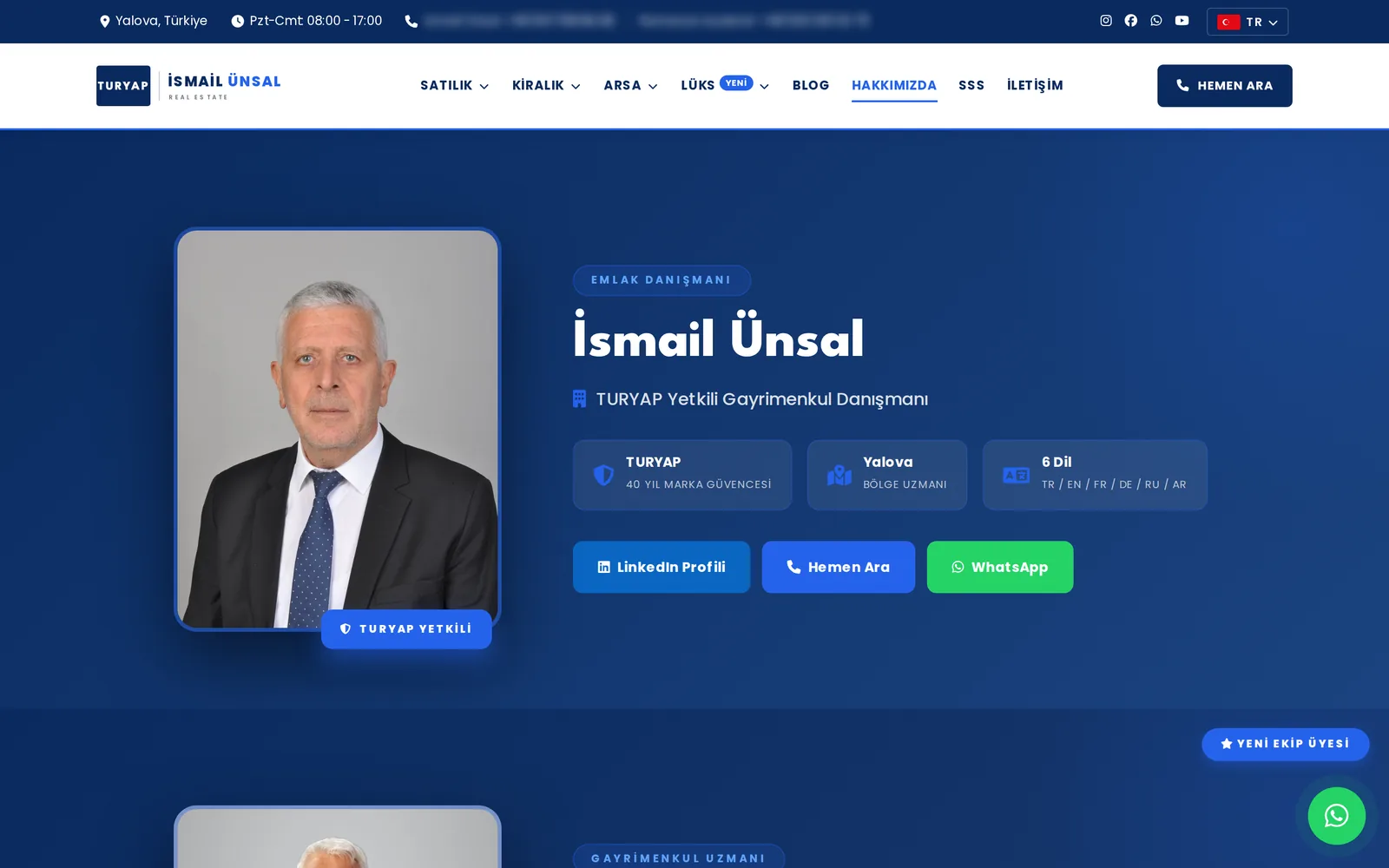 Unsal Real Estate about page introducing İsmail Ünsal, TURYAP real estate consultant in Yalova