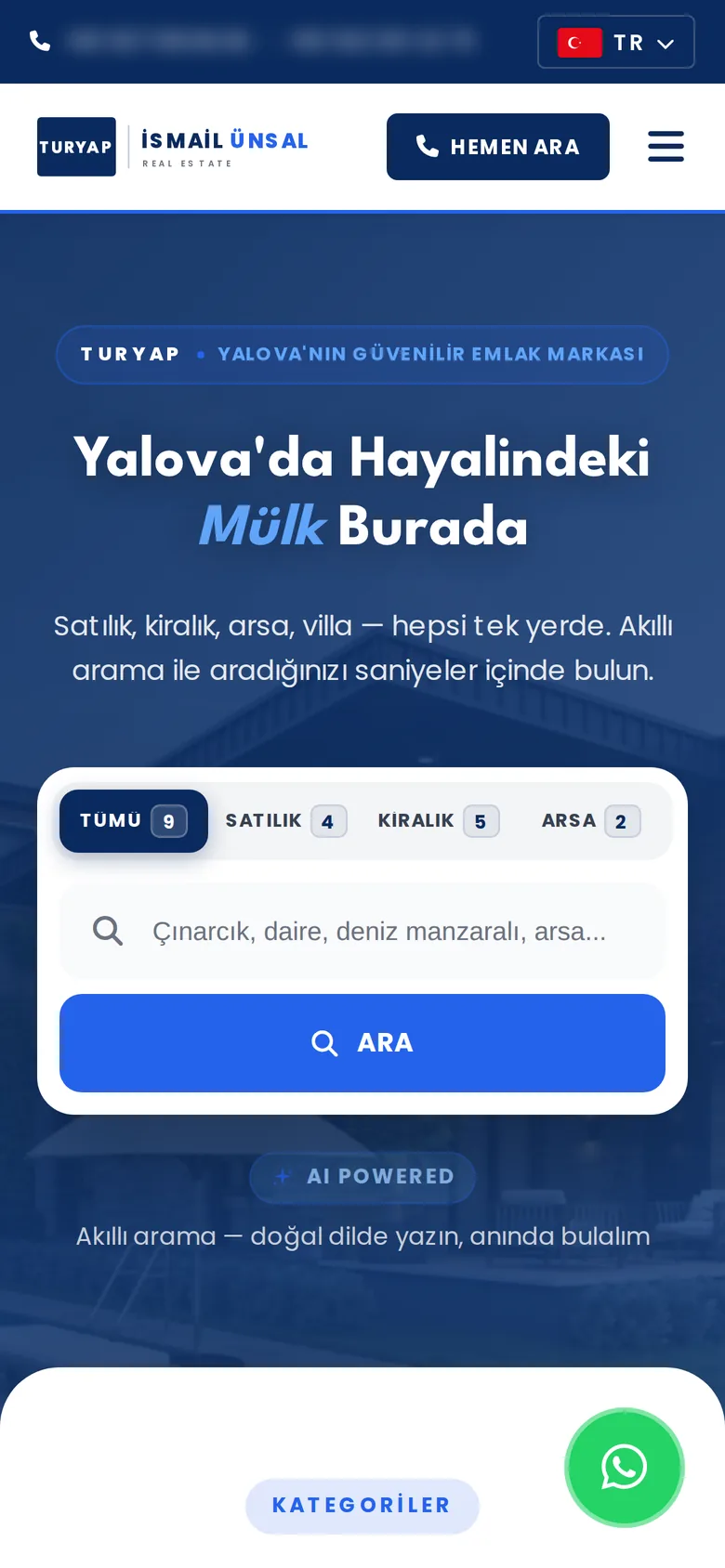 Unsal Real Estate website on a phone with the property search